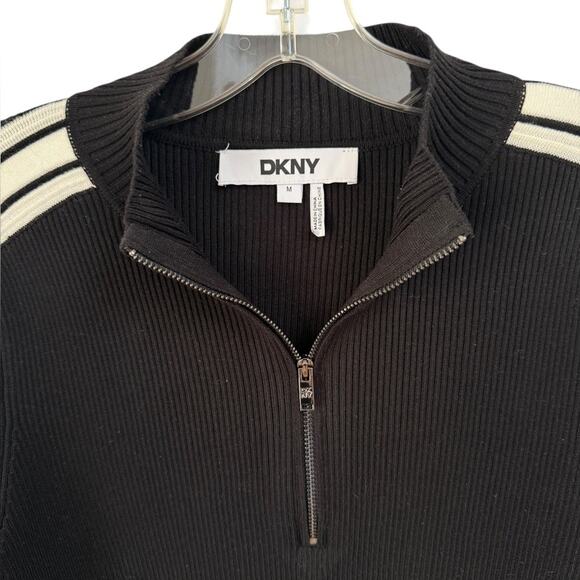 DKNY Ribbed Stripe Quarter Zip Mock Neck Long Sleeve Sweater - Med - Picture 7 of 7